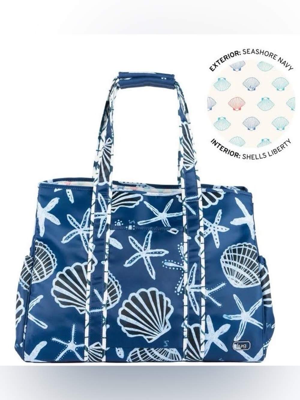 Lug Rover XL X-Large Carry-All Tote Seashore Navy Seashell Starfish Print